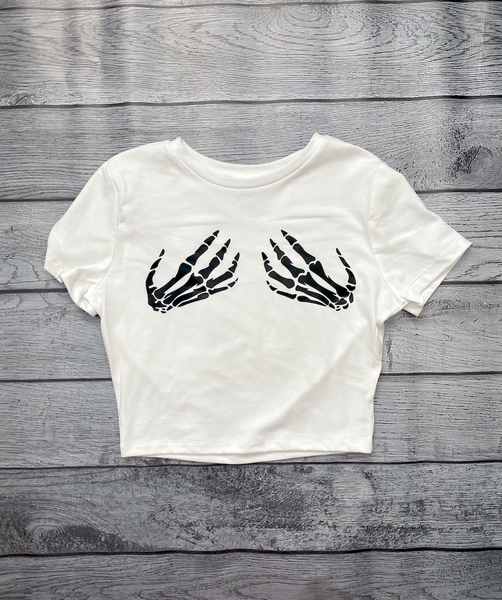 Skull hands crop sales top